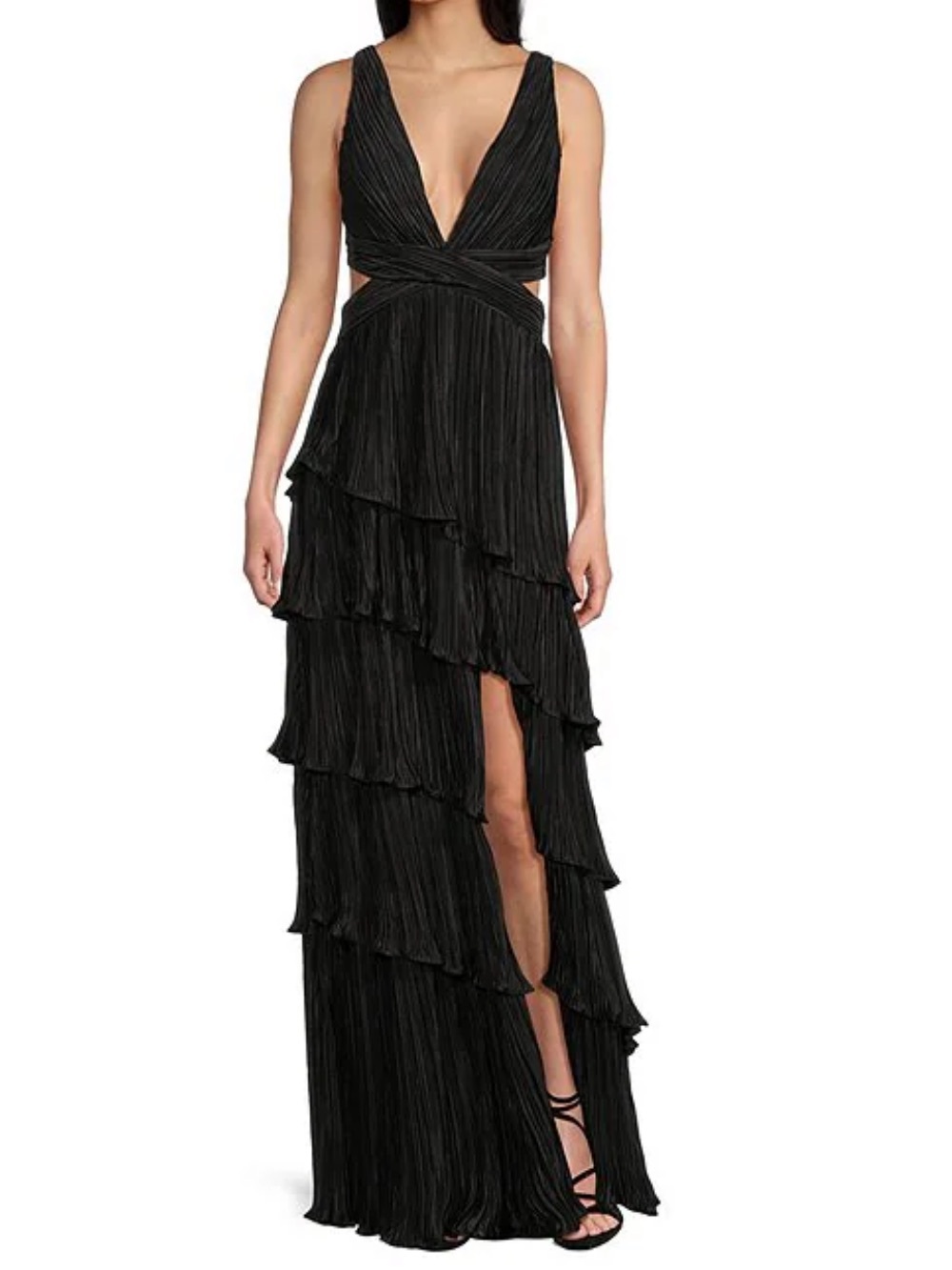 Lulus Elegant Black Tiered Plunge Maxi Dress